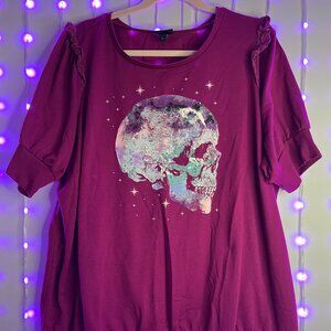 Updated Listing- Whimsical Skull Casual Blouse – Soft Cotton Blend